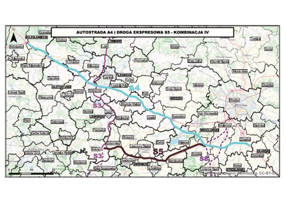 Mapa z linią i napisem AUTOSTRADA A4 i DROGA EKSPRESOWA S5 -