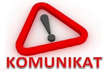 Napis Komunikat i wykrzyknik w trójkącie ostrzegawczym