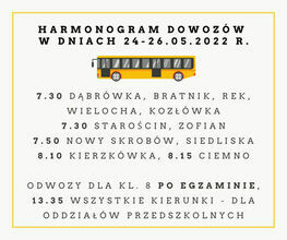 Harmonogram dowozów w dniach egzaminów ósmoklasisty