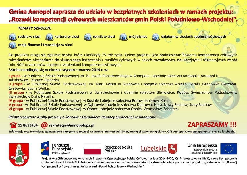 Gmina Annopol zaprasza do udziału w bezpłatnych szkoleniach