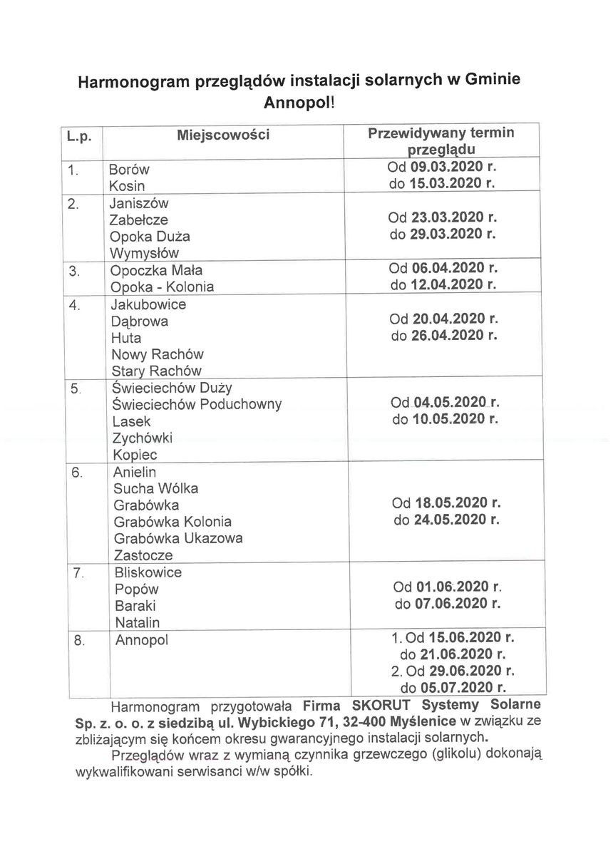 Plik jpg - Harmonogram przeglądów instalacji solarnych w Gminie Annopol