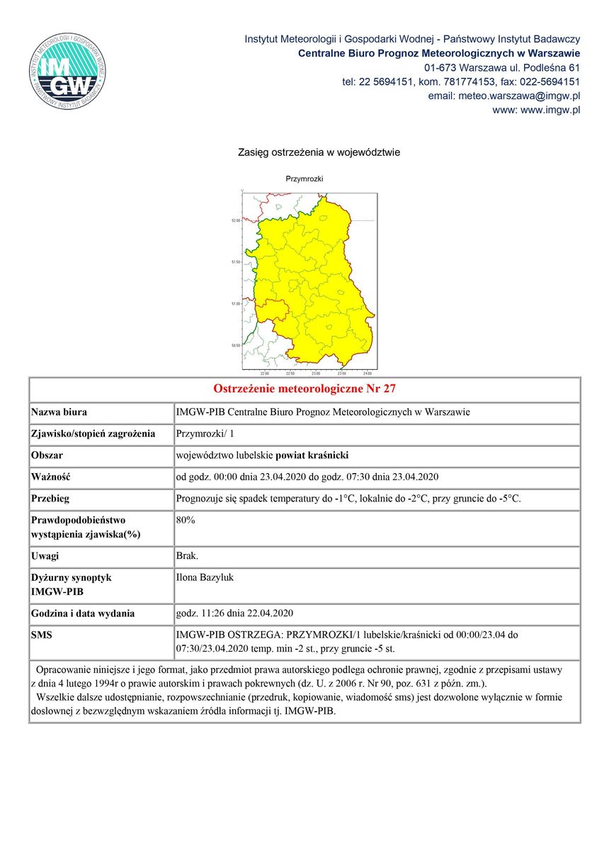 Plik jpg - Ostrzeżenie meteorologiczne Nr 27