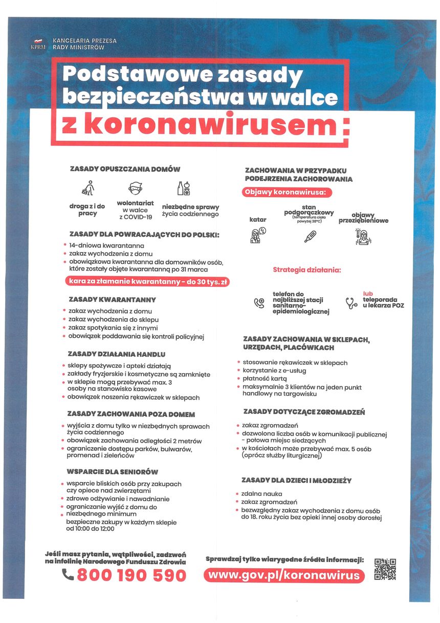 Plakat -Podstawowe zasady bezpieczeństwa w walce z koronawirusem