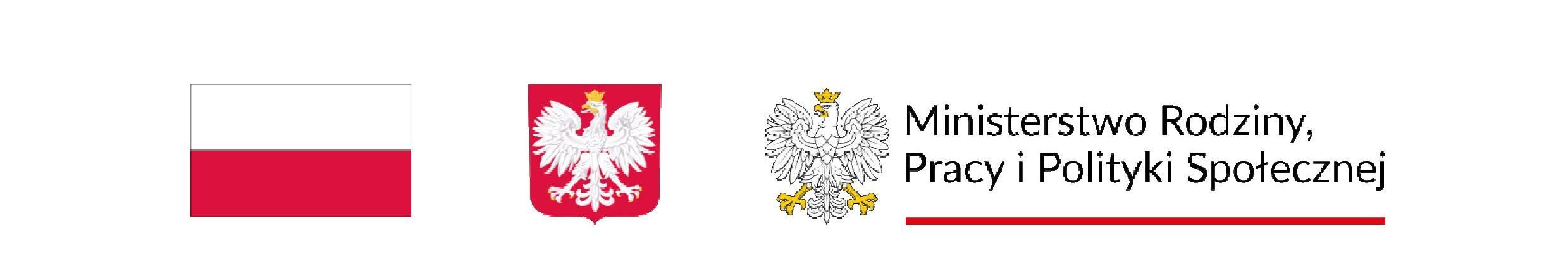 Grafika zawiera od lewo flagę Polski, godło oraz logo Ministerstwa Rodziny, Pracy i Polityki Społecznej