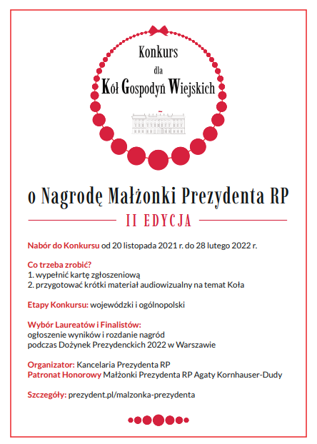 Plakat informujący o II edycji konkursu dla Kól Gospodyń Wiejskich o Nagrodę Małżonki Prezydenta RP