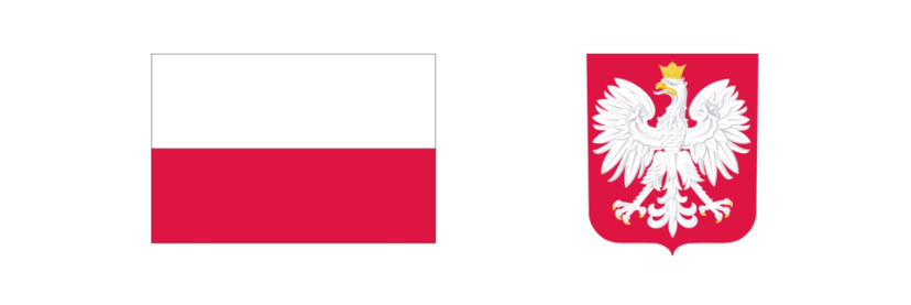 Grafika zawiera po lewej stronie flagę Polski, a po prawej stronie widnieje godło Polski