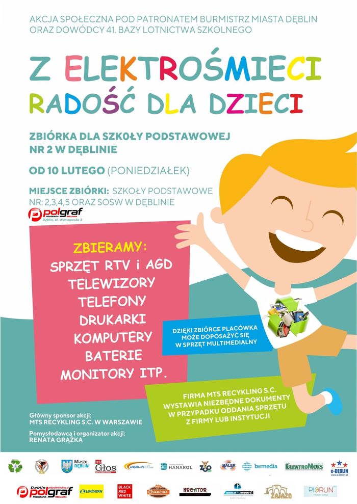 Plakat - Zbiórka elektrośmieci dla Szkoły Podstawowej nr 2 w Dęblinie