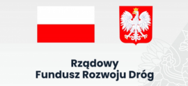 Flaga i godło Polski i napis Rządowy Fundusz rozwoju dróg