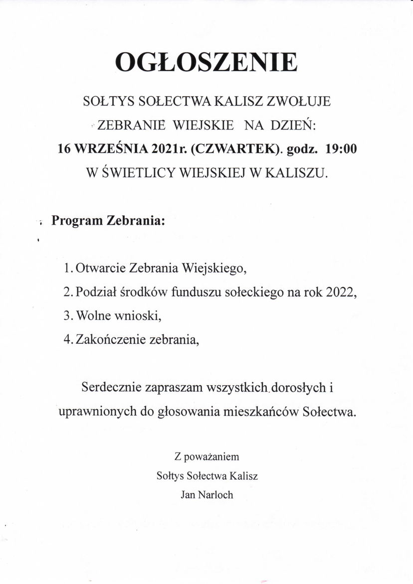 Zebranie Sołeckie w Kaliszu
