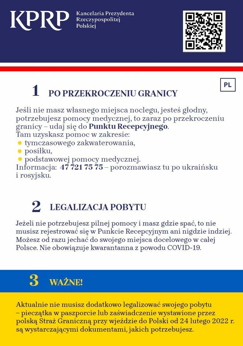 Ulotka informacyjna dla uchodźców z Ukarainy - polski 1