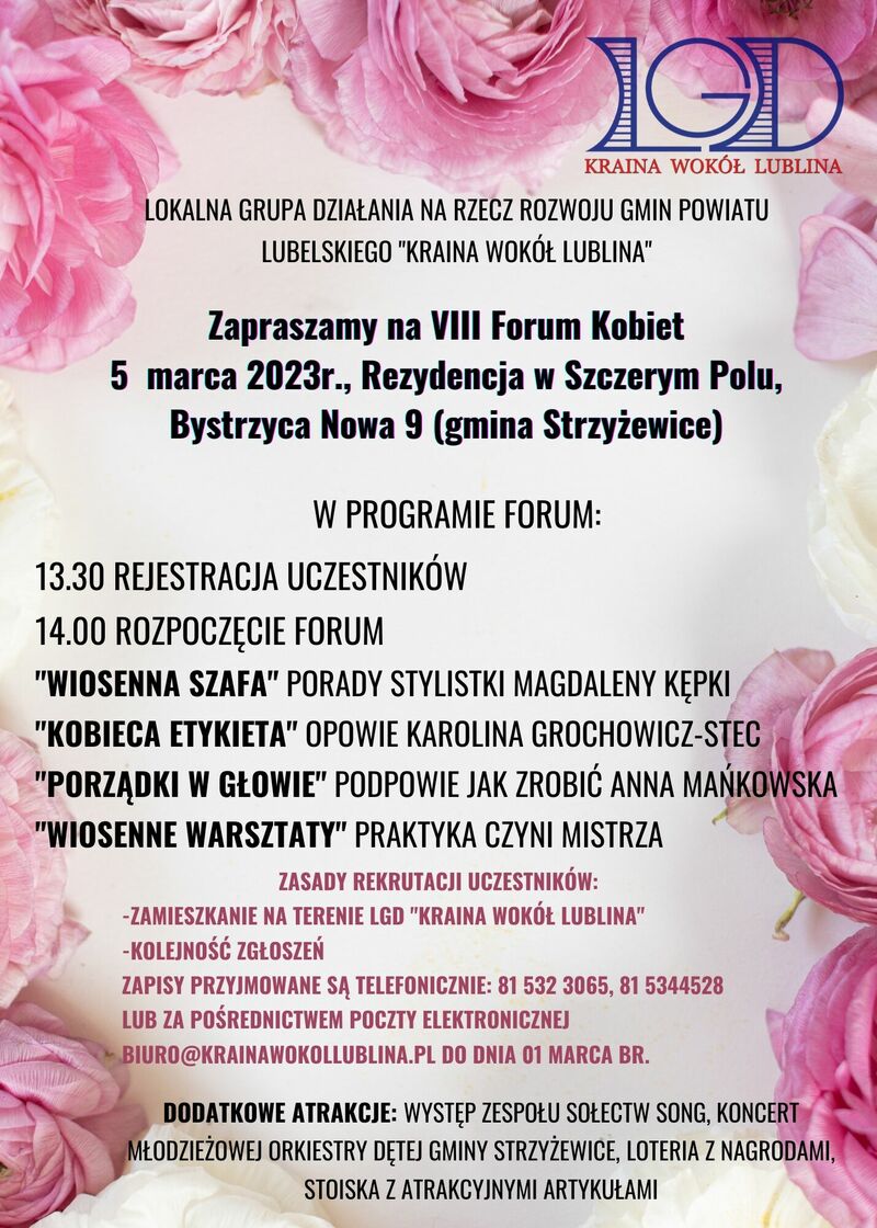zaproszenie na ósme forum kobiet różowe kwiaty