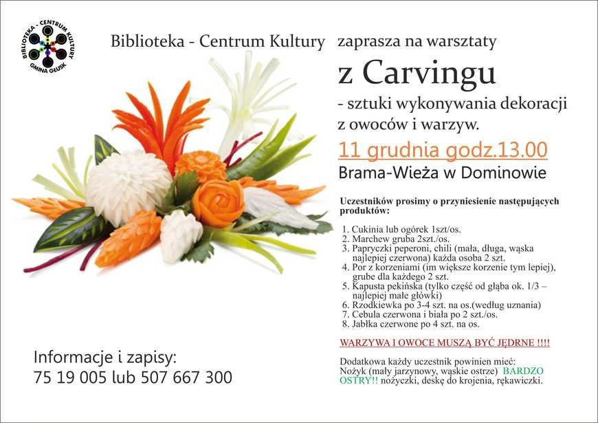 Biblioteka - Centrum Kultury zaprasza na warsztaty z Carvingu