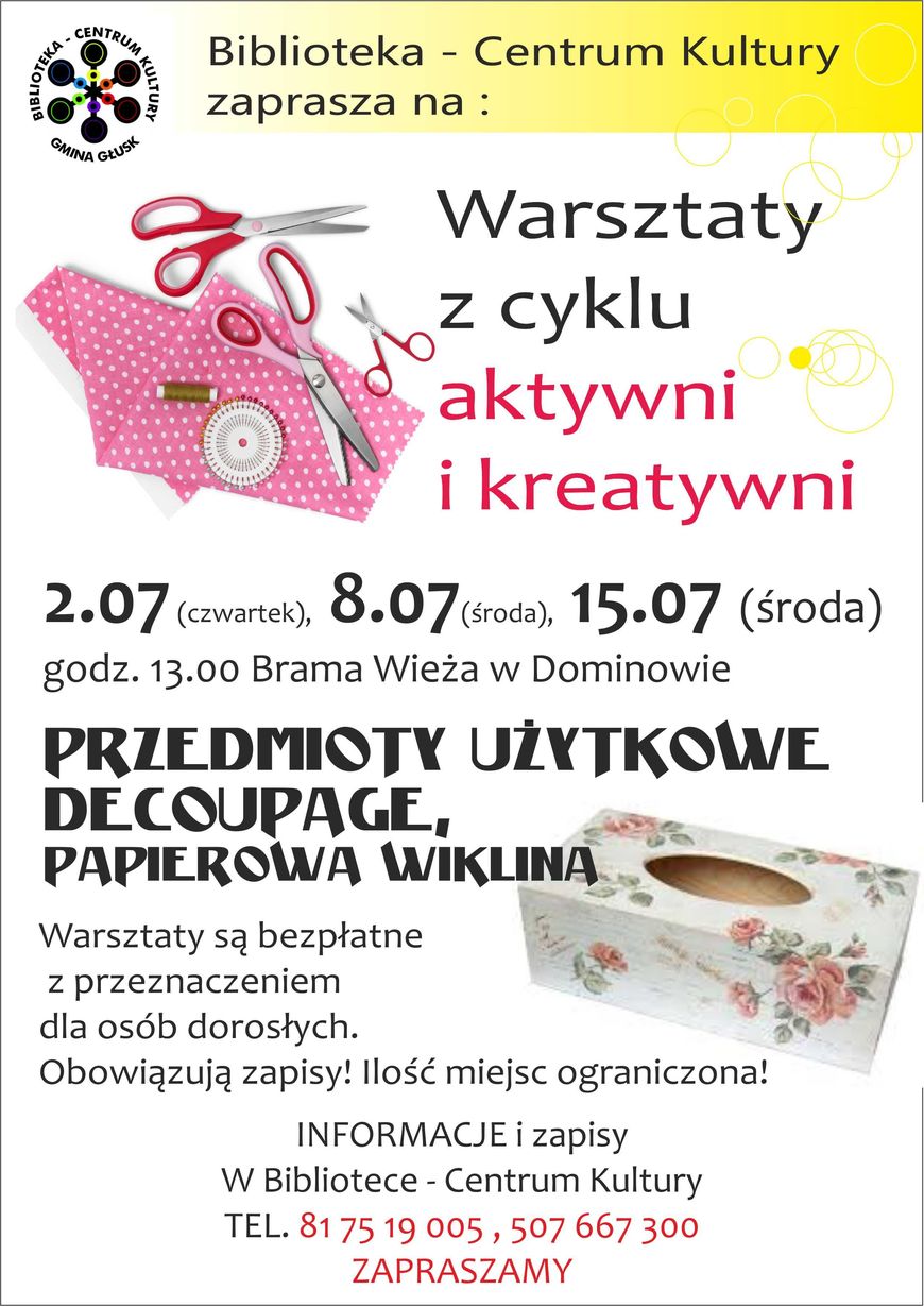Plakat - Warsztaty z cyklu aktywni i kreatywni