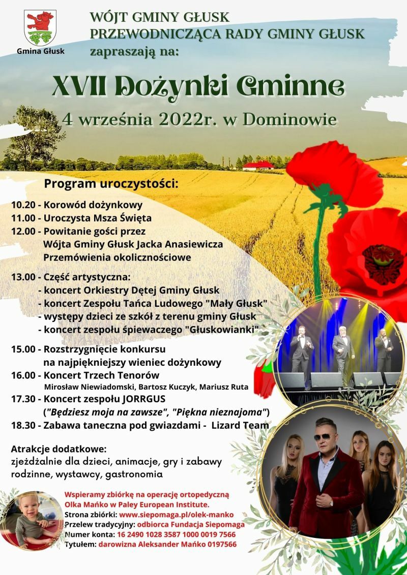 Plakat dożynkowy z informacjami