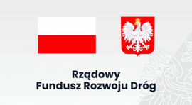 Flaga i godło polski z napisem RZĄDOWY FUNDUSZ ROZWOJU DRÓG