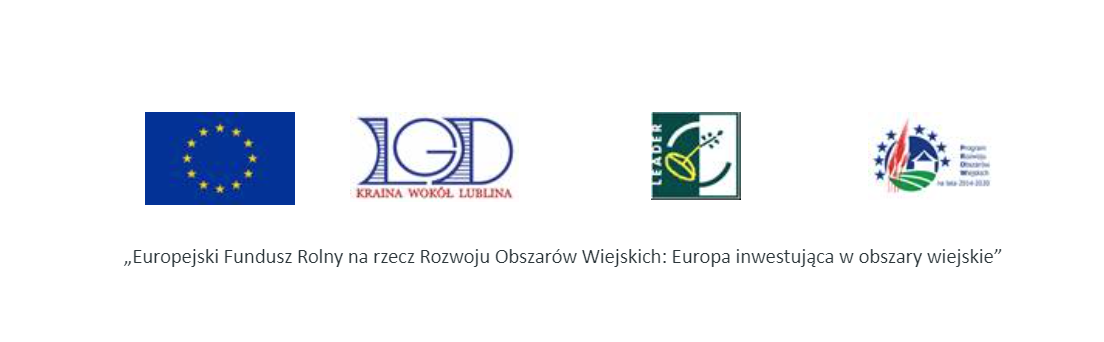 Cztery logo: Flaga UE, Polskie "Centrum Informacji o Funduszach Europejskich", Znak "Program Rozwoju Obszarów Wiejskich", Logo "Europejski Fundusz Rolny".