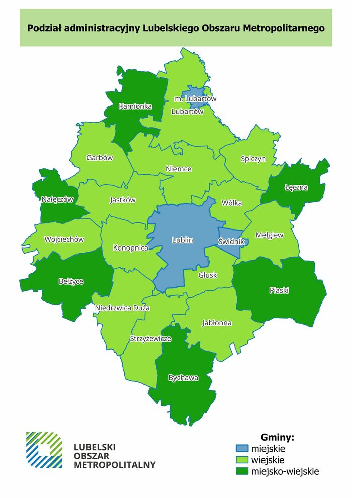 Mapa lubelskiego Obszaru Metropolitalnego