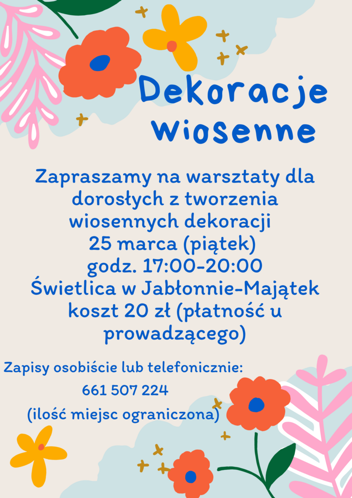 plakat warsztaty z tworzenia wiosennych dekoracji