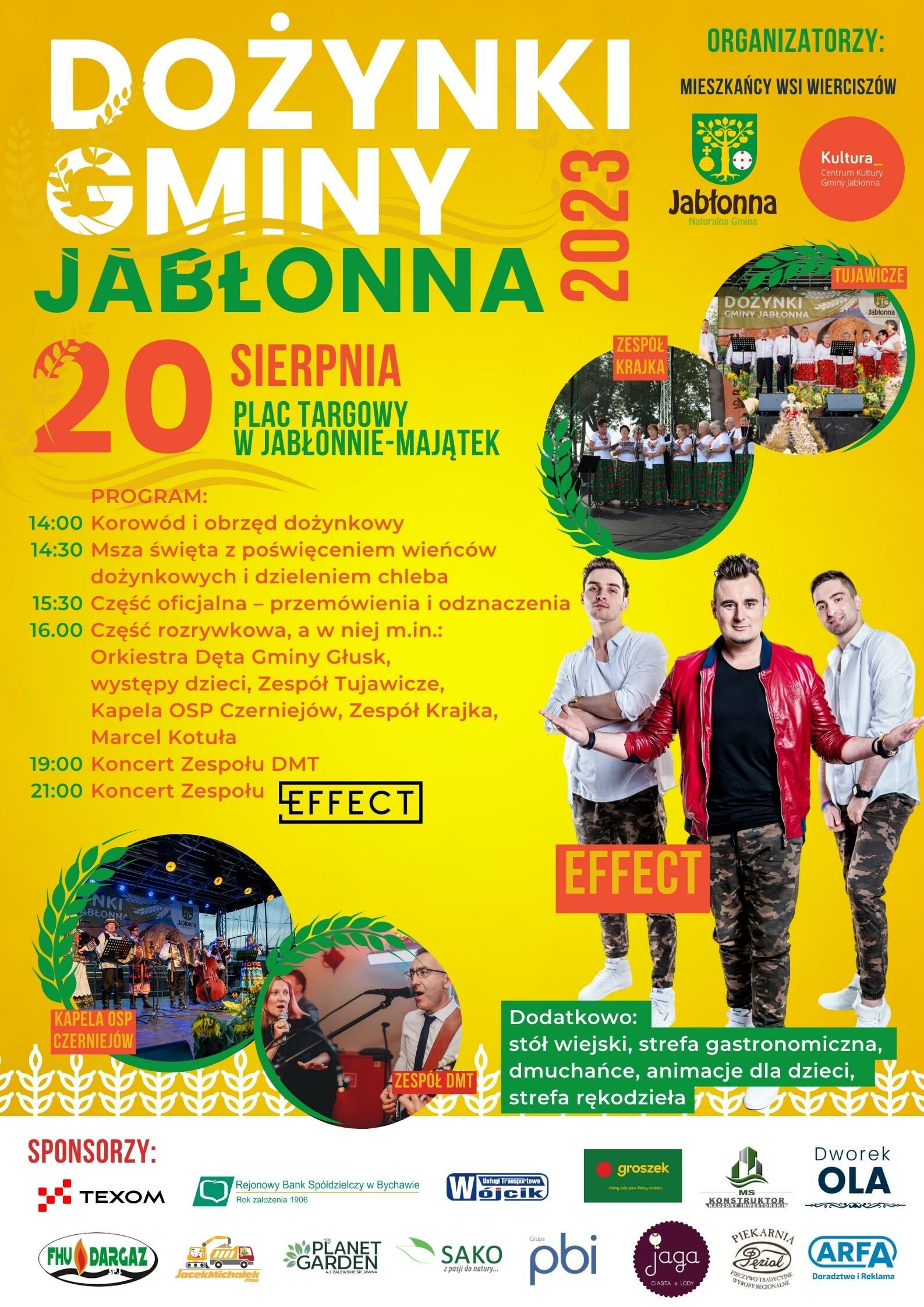 Plakat, Dozynki gminy Jabłonna, 20 sierpnia 2023 plac targowy w Jabłonnie-Majątek