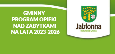 grafika: herb gminy i napis Gminny Program opieki nad zabytkami na lata 2023-2026
