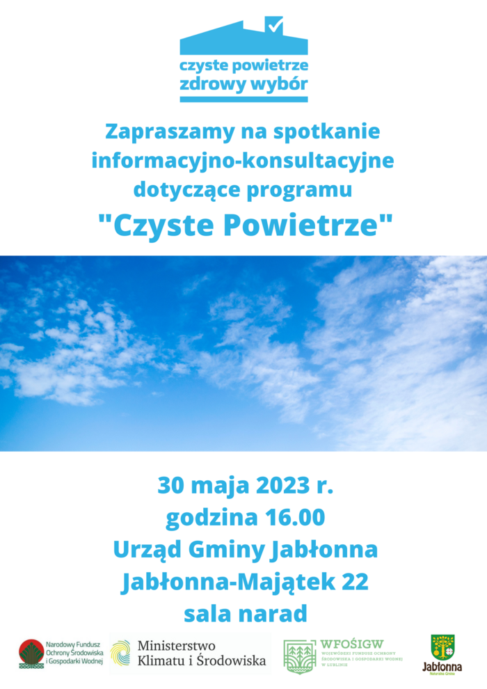 plakat na spotkanie informacyjno-konsultacyjne dotyczące programu czyste powietrze