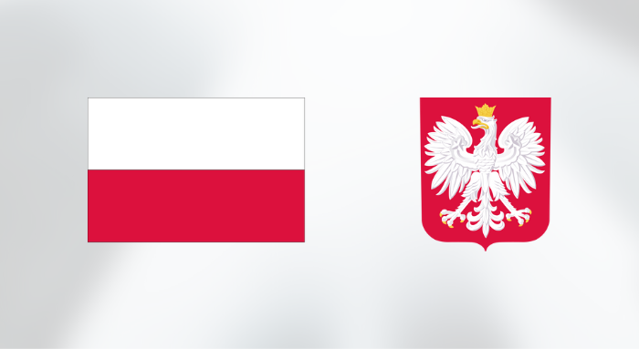 Baner z herbem i flaga polski