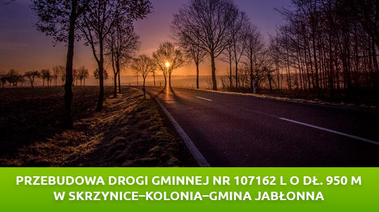 Przebudowa drogi gminnej nr 107162 L o dł. 950 m w Skrzynice–Kolonia – gmina Jabłonna