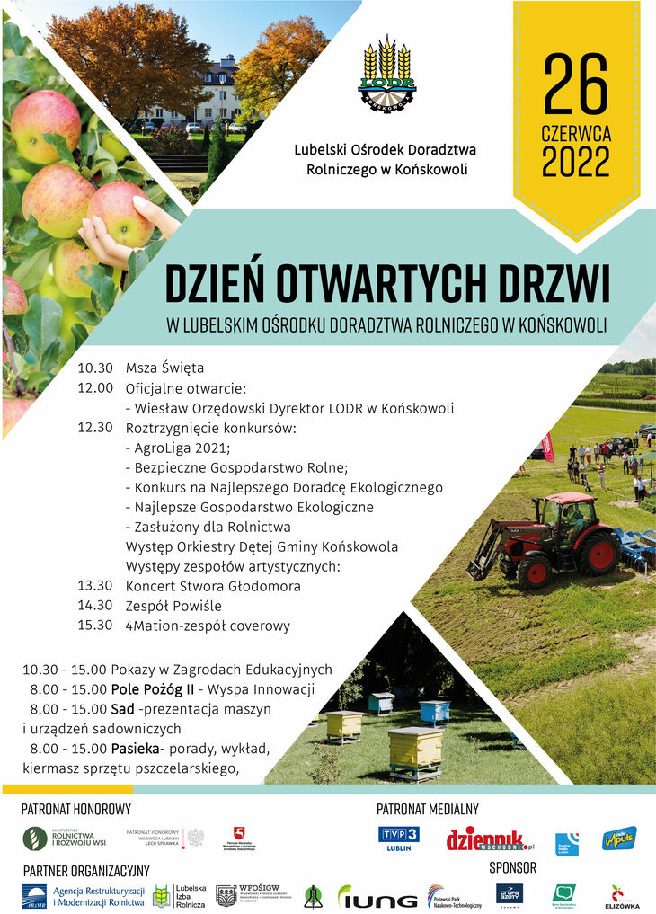 Plakat Dni Otwartych Drzwi w Lubelskim Ośrodku Doradztwa Rolniczego w Końskowoli