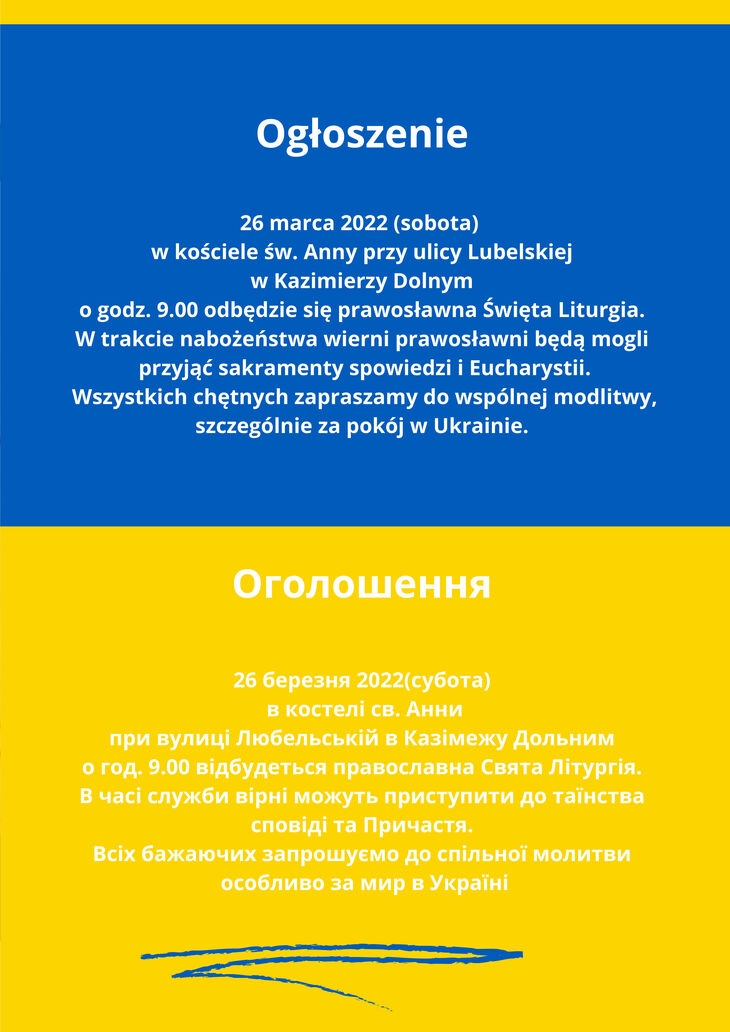Info w języku polskim i ukraińskim o mszy św.