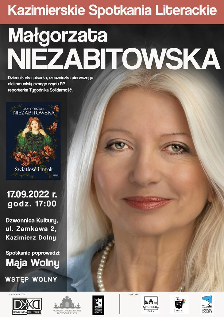 Plakat z informacją o spotkaniu z Małgorzatą Niezabitowską