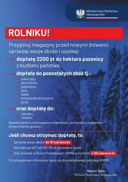 Rolniku! Sprzedaj swoje zboże przed żniwami i uzyskaj dopłatę