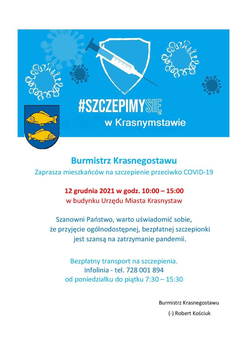 plakat z informacją dot. szczepień w Krasnymstawie
