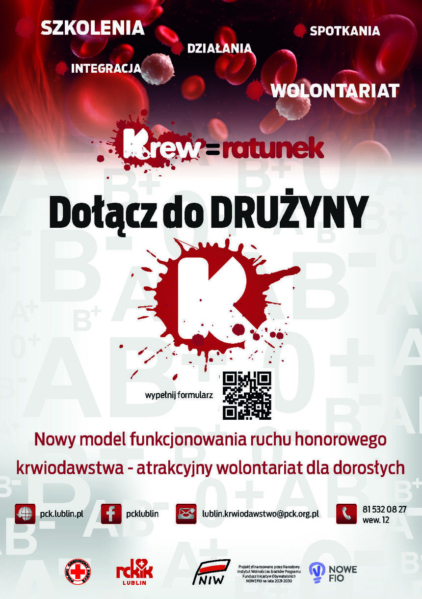 Plakat ws. dołączenia do drużyny K czyli krew = ratunek