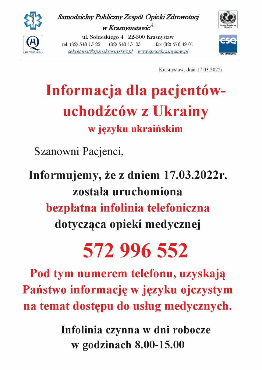 Informacja w języku polskim
