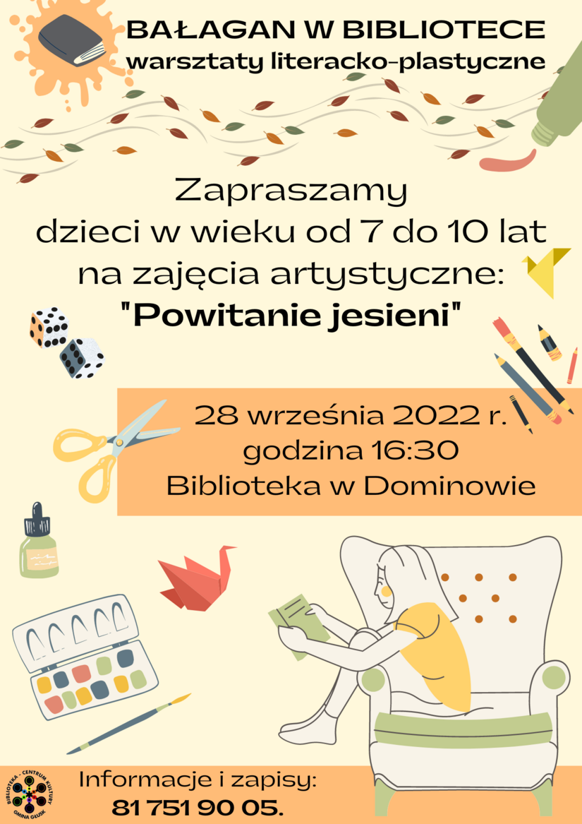 Plakat informujący o zajęciach artystycznych.