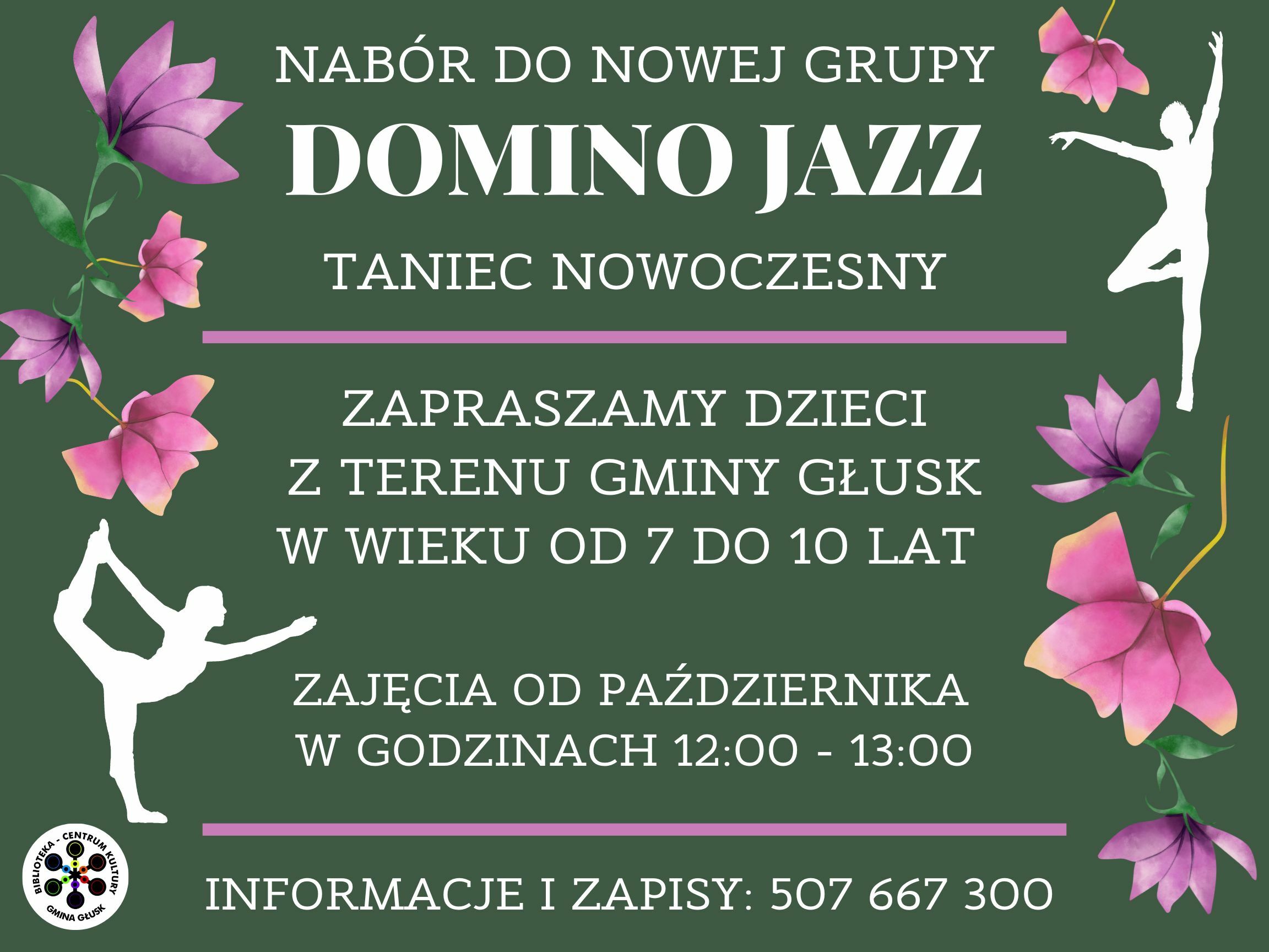 Plakat informujący o rekrutacji do nowej grupy Domino Jazz.