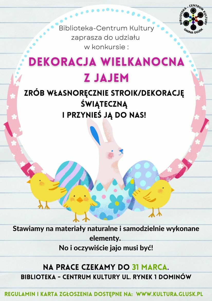 Plakat konkursu Dekoracja wielkanocna z jajem.