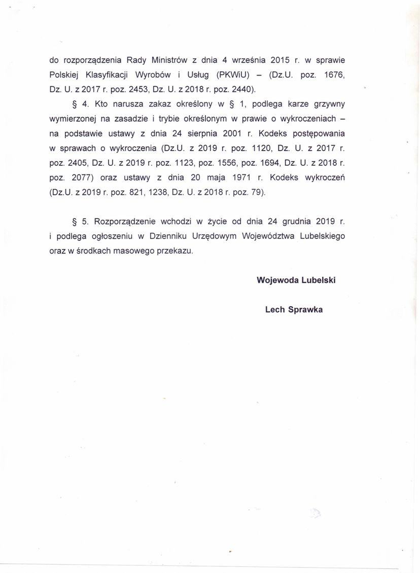 Rozporządzenie Porządkowe Nr 35 Wojewody Lubelskiego z dnia 20 grudnia 2019 r.  2