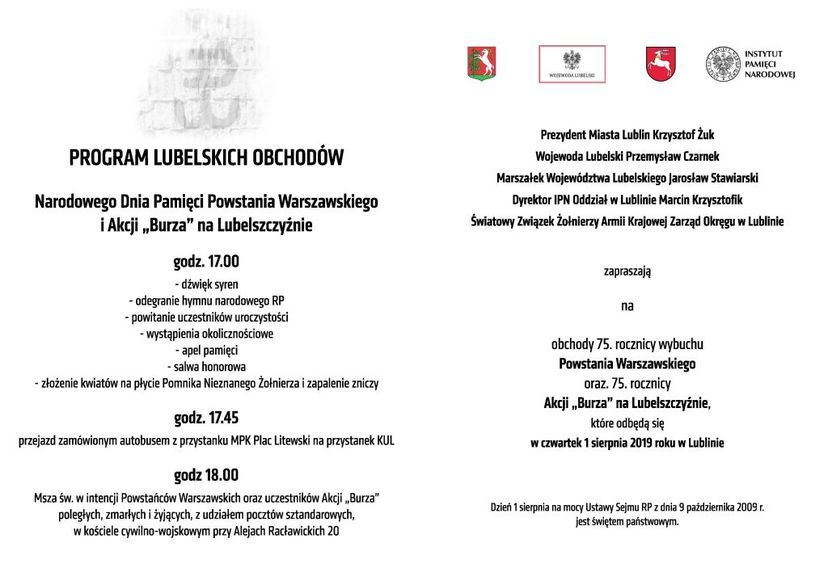 Narodowy Dzień Pamięci Powstania Warszawskiego – Lublin, 1 sierpnia 2019