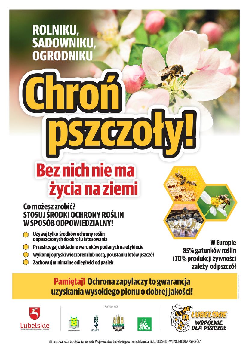 Plakat - Rolniku, Sadowniku, Ogrodniku chroń pszczoły