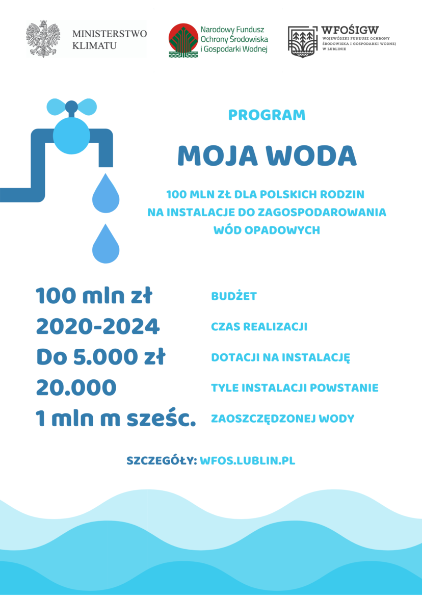 Dofinansowanie z programu „Moja Woda” – 1.07.2020 r. rusza nabór wniosków