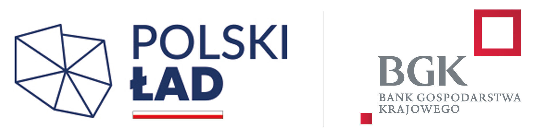 Loga dwóch polskich instytucji: po lewej "Polski Ład" z graficznym motywem koperty, po prawej logo "BGK - Bank Gospodarstwa Krajowego" z czerwonym kwadratem.