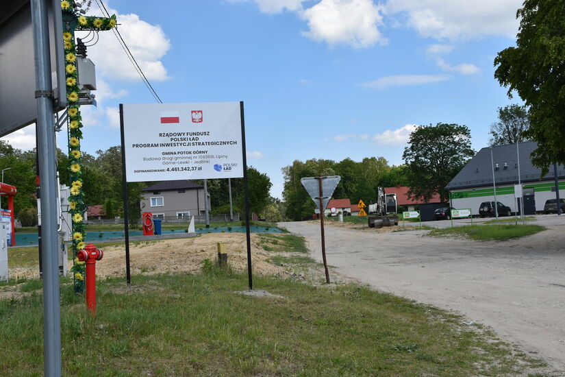 Plac Budowy inwestycji Budowa drogi gminnej nr 109369L Lipiny Górne-Lewki - Jedlinki