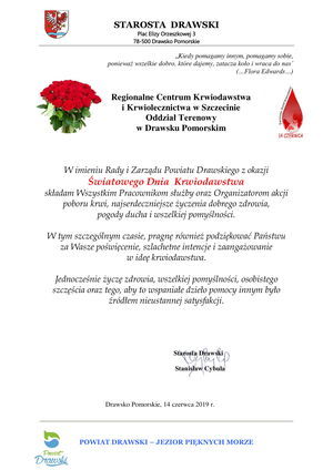  Serdeczne życzenia z okazji Światowego Dnia Krwiodawstwa