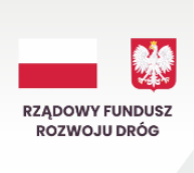 Flaga i godło polski i napis Rządowy Fundusz Rozwoju Dróg