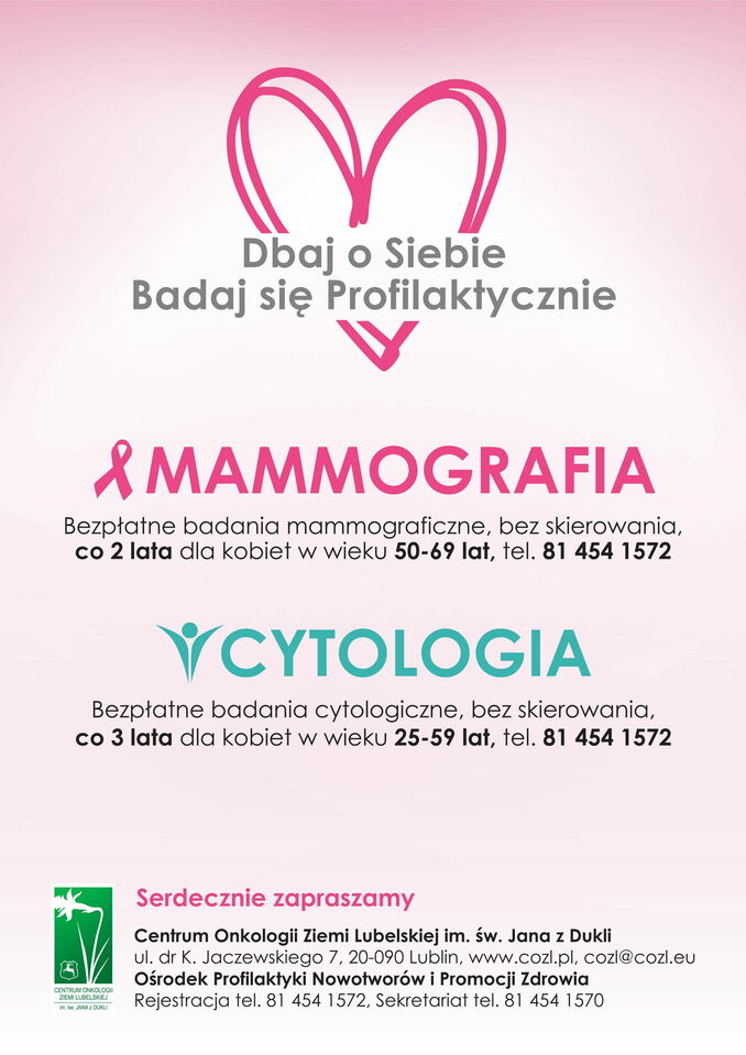 plakat badania profilaktyczne - mammografia i cytologia