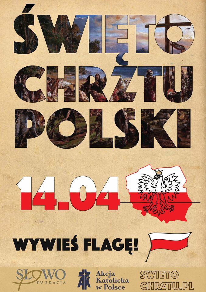 plakat z napisem 14.04 Święto Chrztu Polski