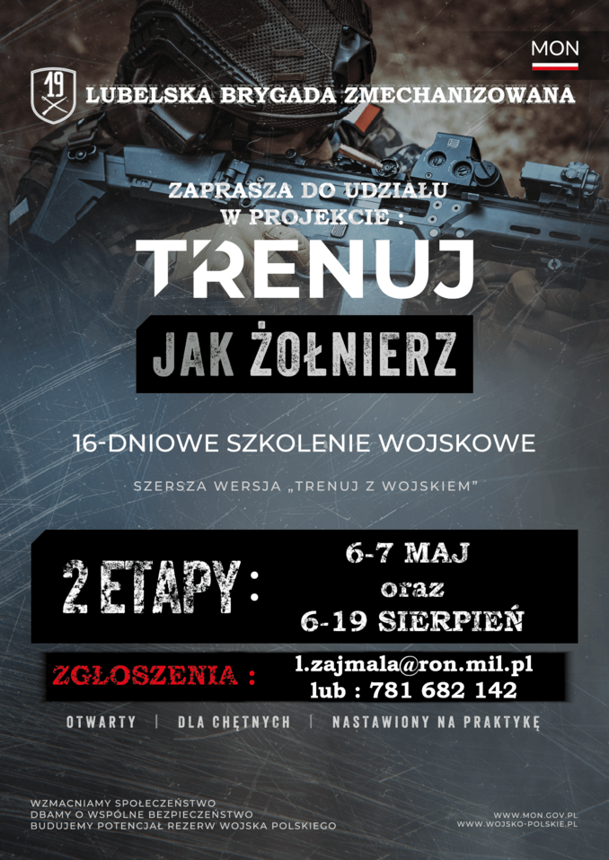 plakat wydarzenia- trenuj jak żołnierz, 16-dniowe szkolenie wojskowe