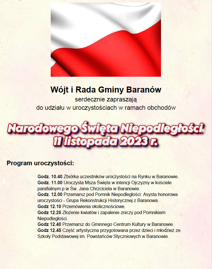 Uroczystości patriotyczne z okazji Święta Niepodległości w Baranowie