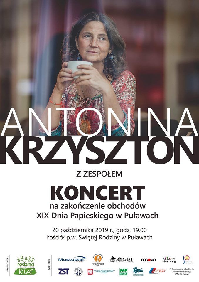Koncert Antniny Krzyszton z zespołem 20.10.2019 godz. 19.00 kościół św. Rodziny w Puławach